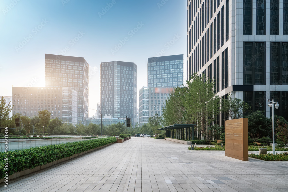 City square and modern high-rise buildings, Jinan CBD, China.