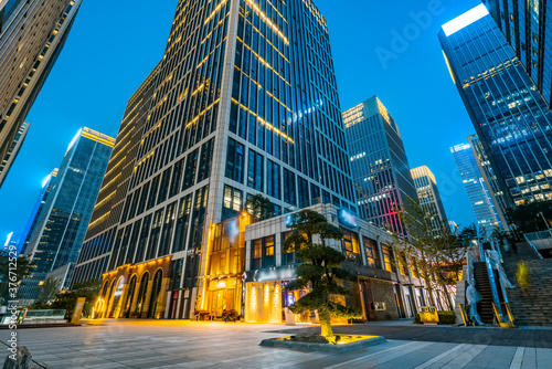 City square and modern high-rise buildings, night view of Jinan.