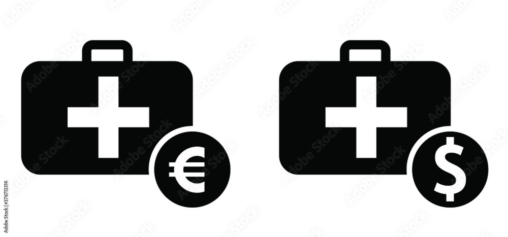 Obraz premium Medical expenses Flat vector coins sign Finances billing label, financial banking concept Health Care and money concept icon Deposit pictogram Healthy safety first Healthcare costs and fees hospital