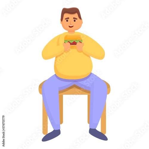 Gluttony eating burger icon. Cartoon of gluttony eating burger vector icon for web design isolated on white background