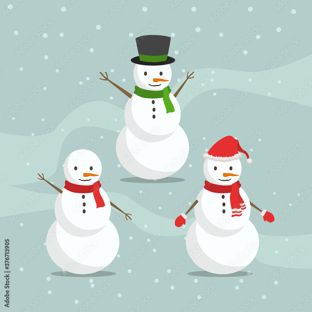 Cute Snowman Characters with Flat Design