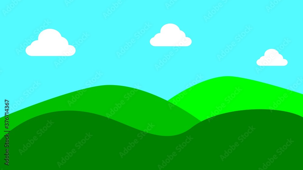 Beautiful summer fields landscape with a dawn, green hills, bright color blue sky, background in flat style, banner. Beautiful summer fields landscape with a dawn, green hills, bright color blue sky, background in flat style, banner.