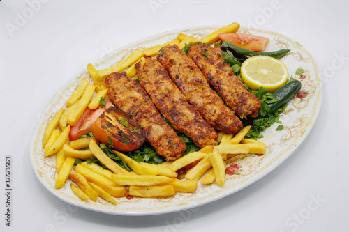 chicken kebab with french fries