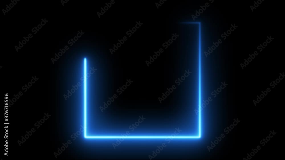 Blue electric light square border neon banner frame animation