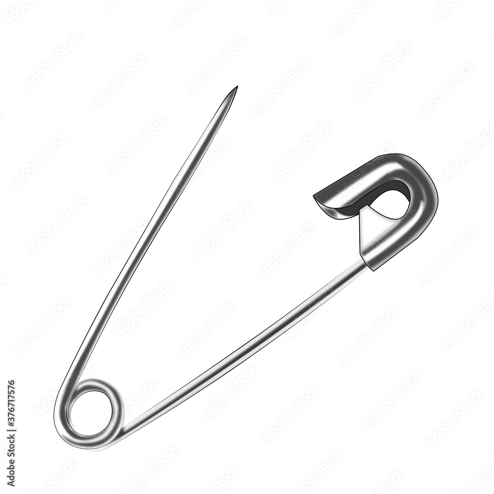 black and white hand-drawn illustration of a safety pin on a white isolated background black and white hand-drawn illustration of a safety pin on a white isolated background