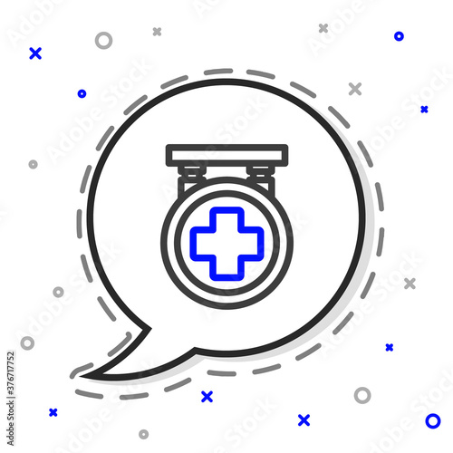 Line Hospital signboard icon isolated on white background. Colorful outline concept. Vector Illustration.