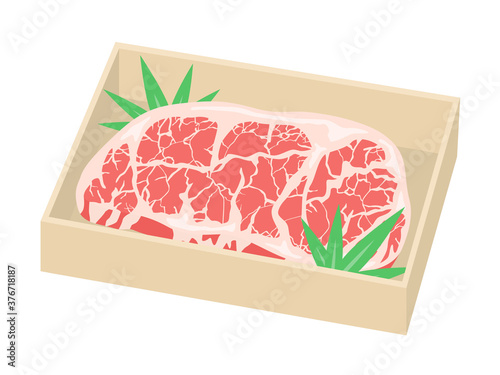 木箱に入った高級霜降り肉のイラスト