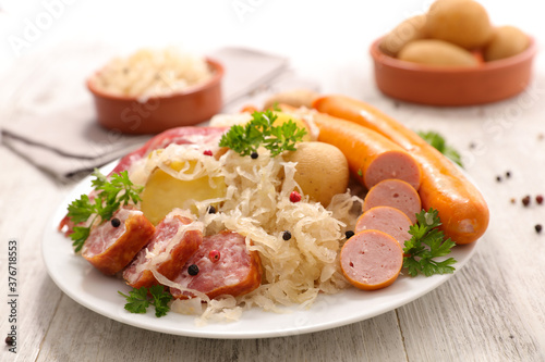 Fototapeta Naklejka Na Ścianę i Meble -  sauerkraut with potato and sausage