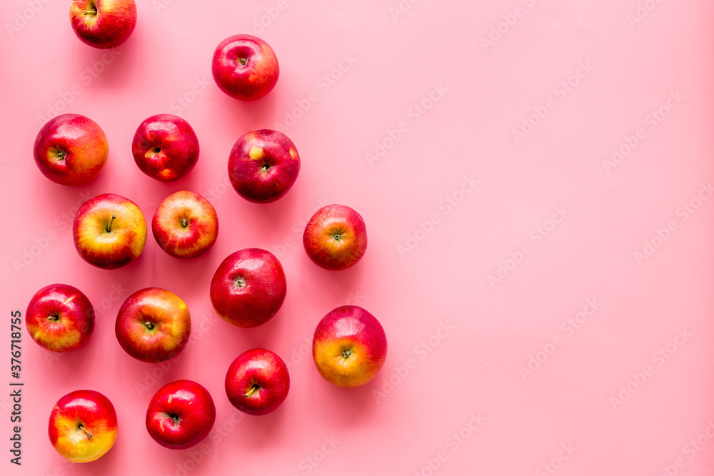Set of red apples - above view, space for text Set of red apples - above view, space for text