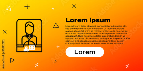 Line Casino dealer icon isolated on yellow background. Casino croupier. Colorful outline concept. Vector Illustration.