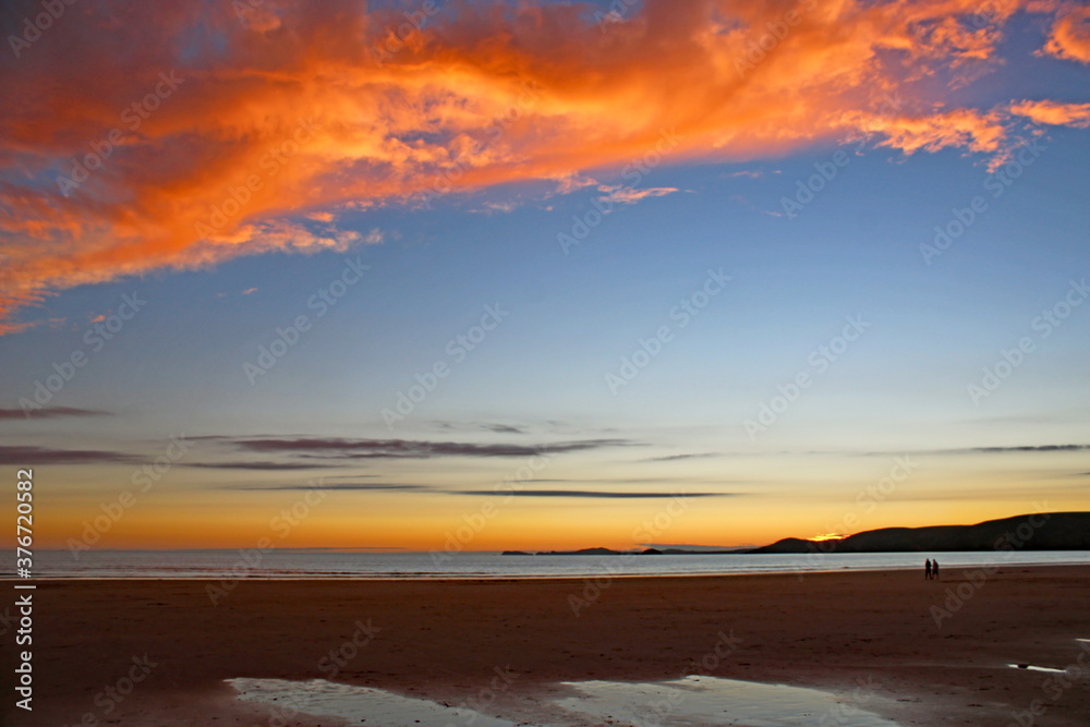 Sunset over Newgale Beach, Wales	