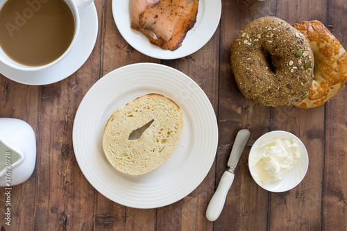 Bagel with Coffee and Orang...