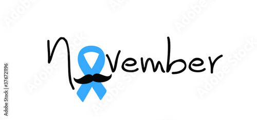 Slogan No shave or shaving moustache, mustache or beard men face. Men's Day. Awareness blue ribbon, medical symbol for psa prostate cancer month in november. Vector best quote signs