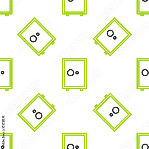 Line Safe icon isolated seamless pattern on white background. The door safe a bank vault with a combination lock. Reliable Data Protection. Vector Illustration.