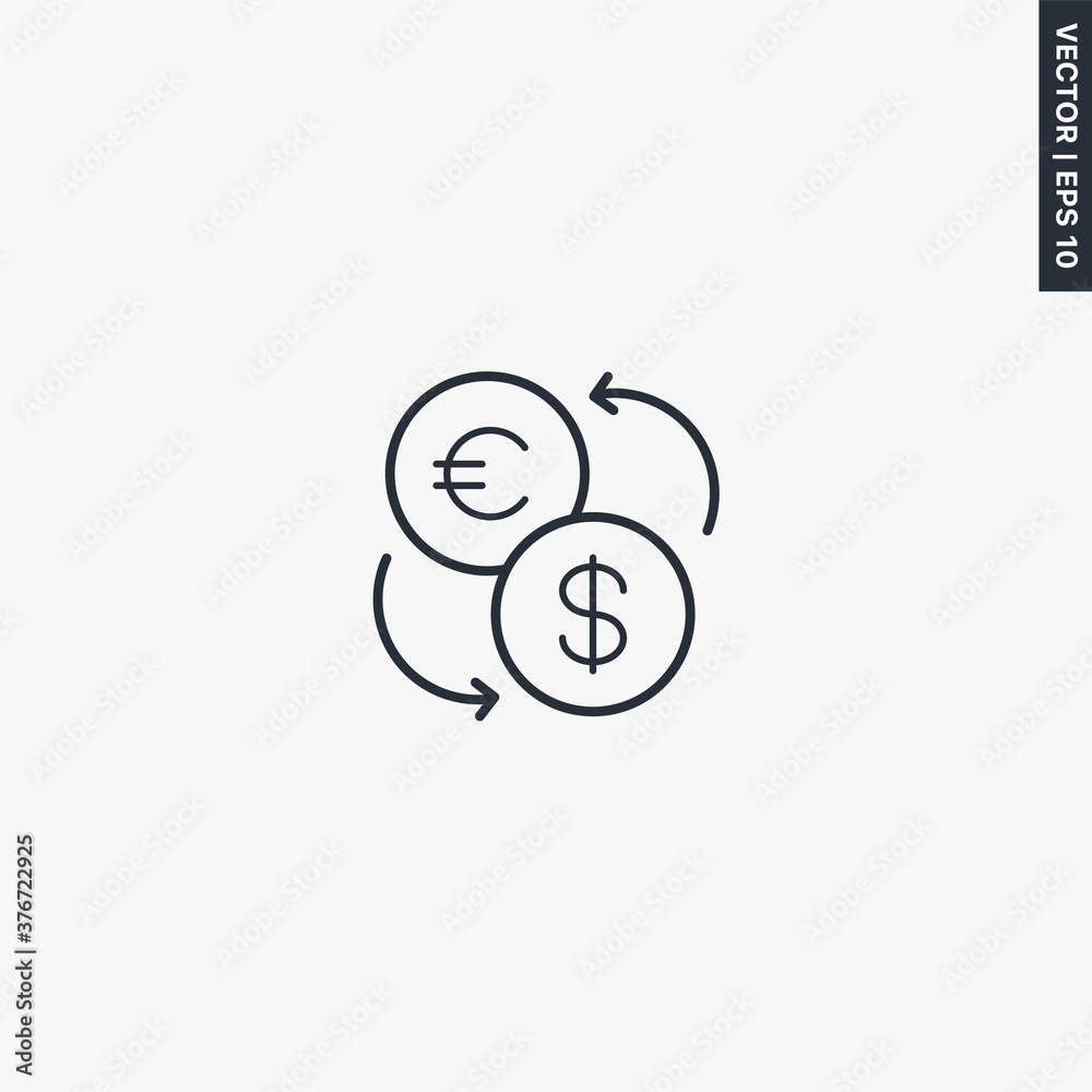 Currency exchange, linear style sign for mobile concept and web design