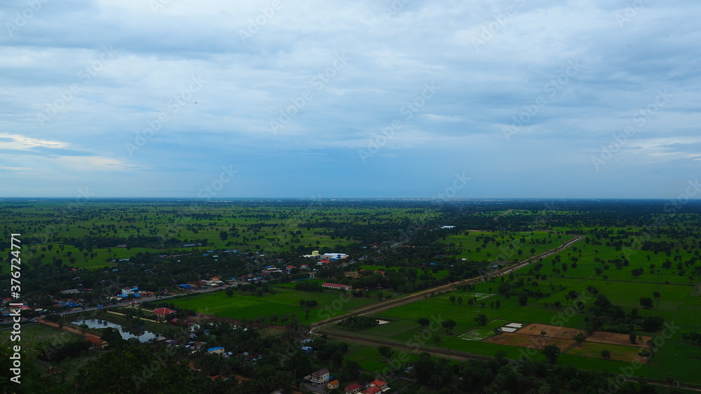 Cambodia Battambang－July 28, 2016: Natural scenery in Battambang Cambodia. Photo taken on bamboo train, Phnom Sampoy mountain, in the killing cave, monastery, Stupain and bat cave.