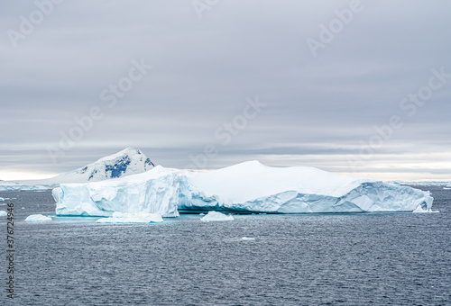 Antarctica, Peninsula, icebergs floating between Detail Island and Lemaire Channel.
