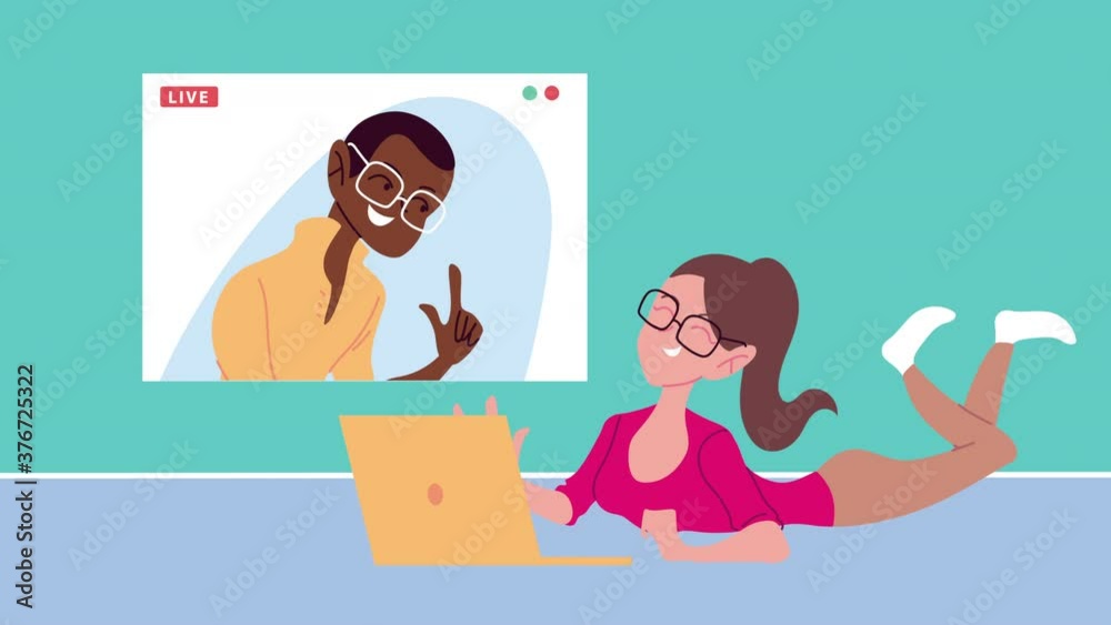interracial young couple communicating with laptop interracial young couple communicating with laptop