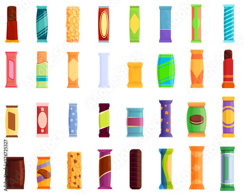 Snack bar icons set. Cartoon set of snack bar vector icons for web design
