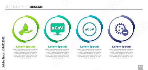 Set Washing hands with soap, Corona virus 2019-nCoV on location, Corona virus 2019-nCoV and Negative virus. Business infographic template. Vector.