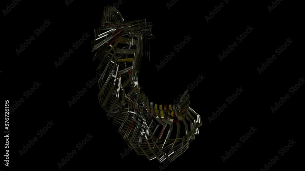 Animation of abstract shape made of various lines dancing in the space. Animation of abstract shape made of various lines dancing in the space.