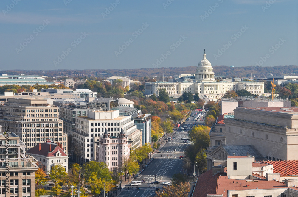 Washington D.C. skyline including Capitol Building in autumn colors - Washington D.C. United States of America