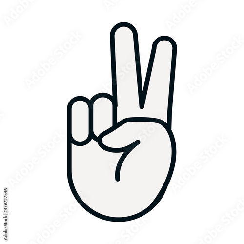 hand with peace gesture, line and fill style