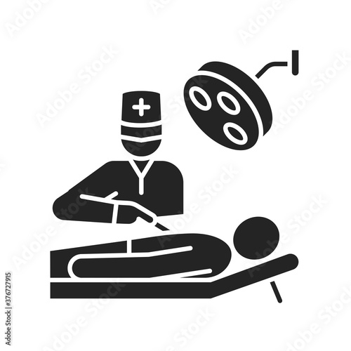 Surgery abdominal cavity black glyph icon. Surgical emergency. Pictogram for web page, mobile app, promo.