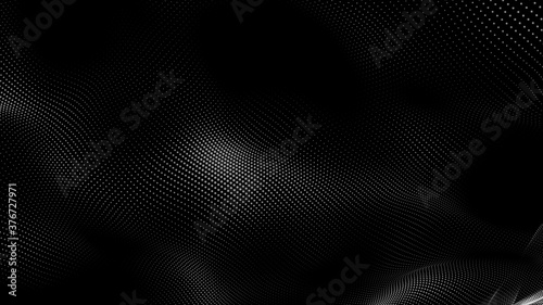 Dot white black wave technology texture background. Abstract big data digital concept. 3d rendering.