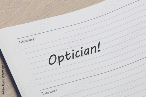 Optician appointment diary reminder open at page
