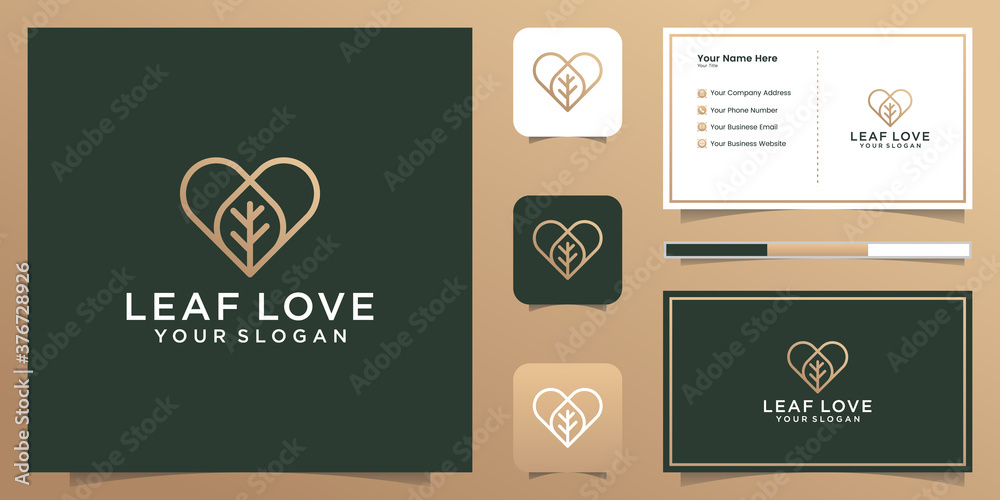 nature love logo line art style and business card