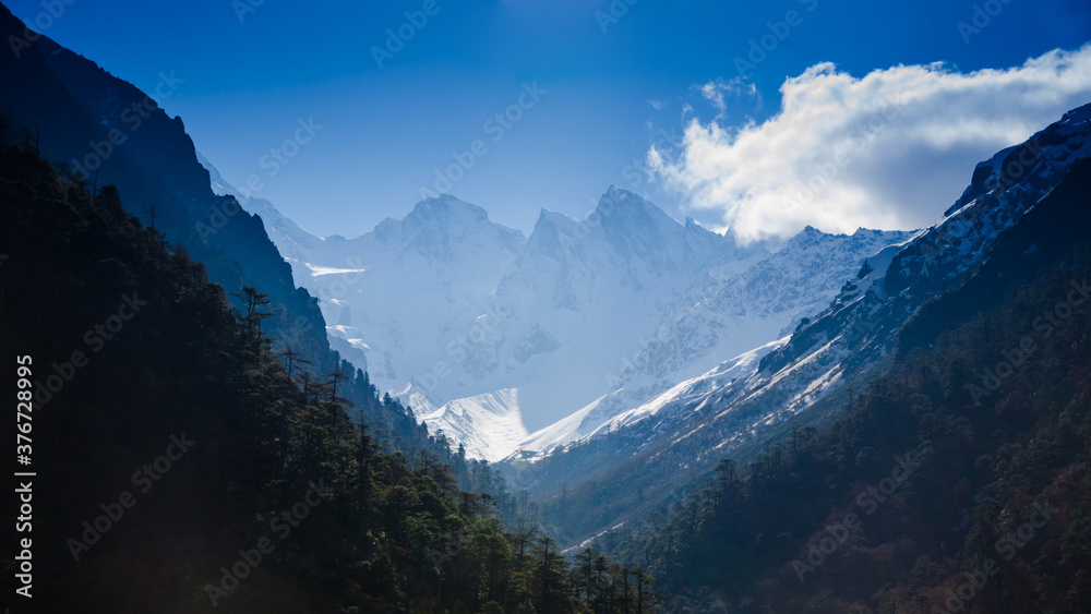 Snow mountain with blue sky at Sikkim , India
