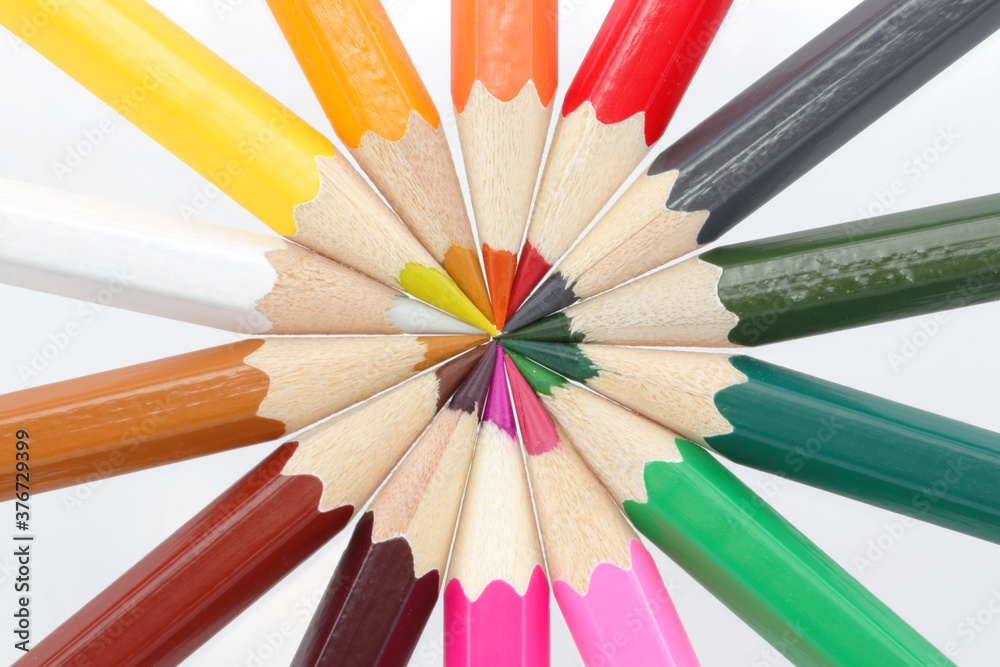 Rainbow spectrum wheel of multi colored pencils Rainbow spectrum wheel of multi colored pencils