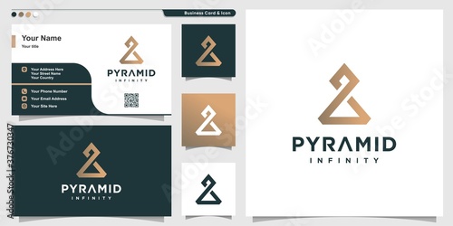 Pyramid logo with bold infinity style and business card design template, alpha, pyramid, infinity, Premium Vector