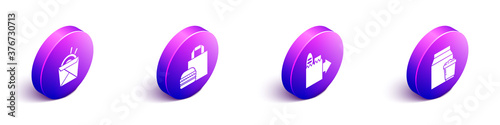 Set Isometric Asian noodles and chopsticks, Online ordering burger delivery, Online ordering and delivery and Online ordering and delivery icon. Vector.
