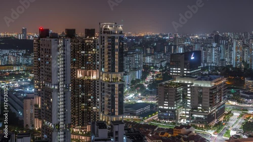 Wallpaper Mural Aerial skyline with apartment buildings and skyscrapers of Singapore timelapse. Traffic on streets. View from skybridge vewpoint during sunset Torontodigital.ca