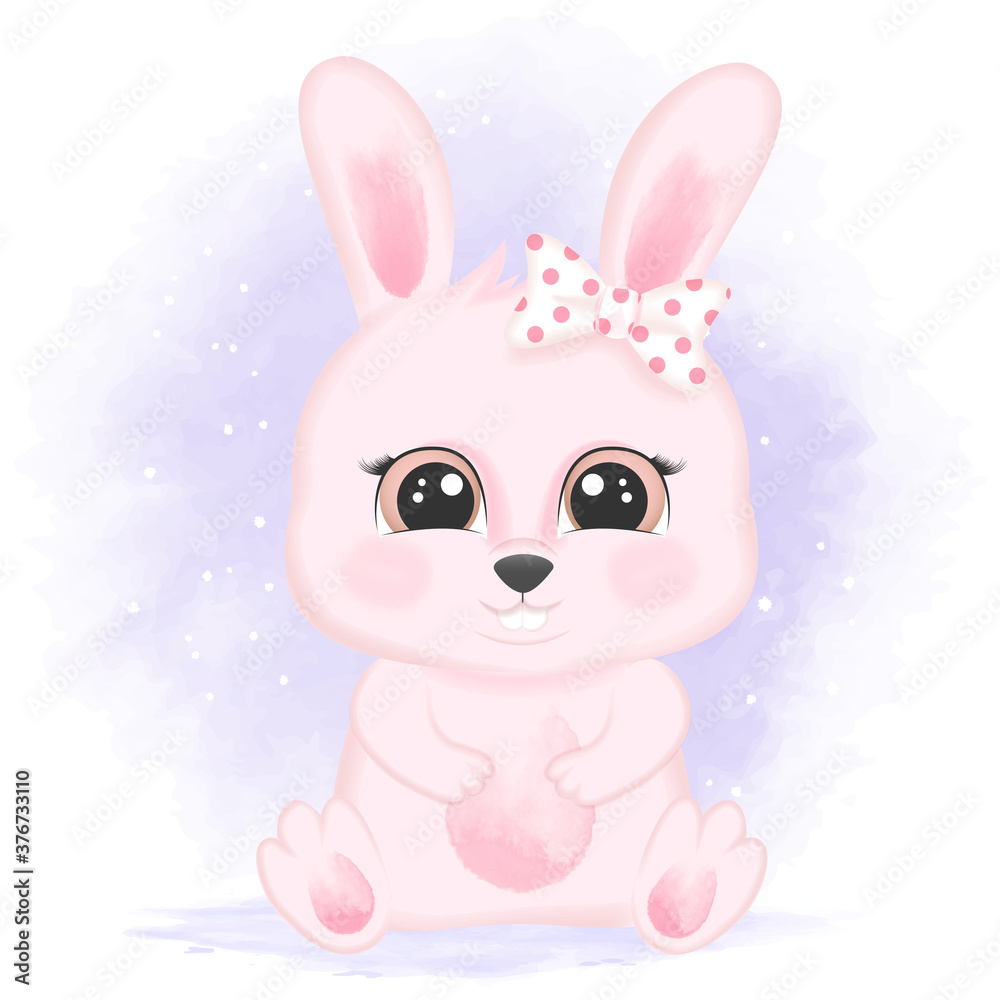 Cute baby rabbit hand drawn cartoon watercolor illustration Cute baby rabbit hand drawn cartoon watercolor illustration