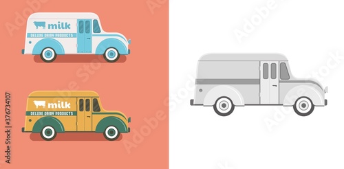 Vintage old divko style delivery truck. Retro transport vector illustration.
