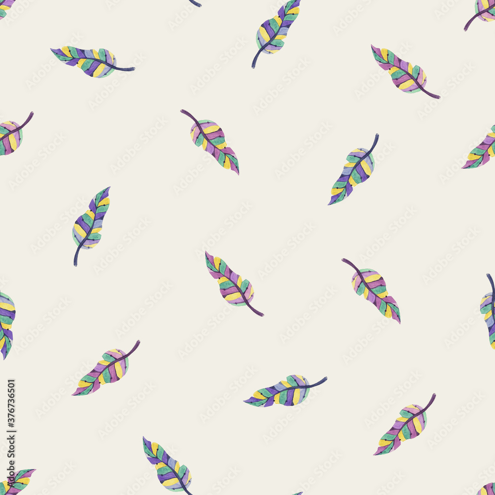 Feather retro seamless pattern in watercolor