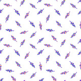 Feather watercolor seamless pattern on white background