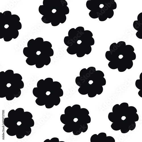 Seamless pattern ink flowers Hand drawn paint feminine background logo icon sign Natural floral design black style Fashion print clothes apparel greeting card banner online store poster flyer badge