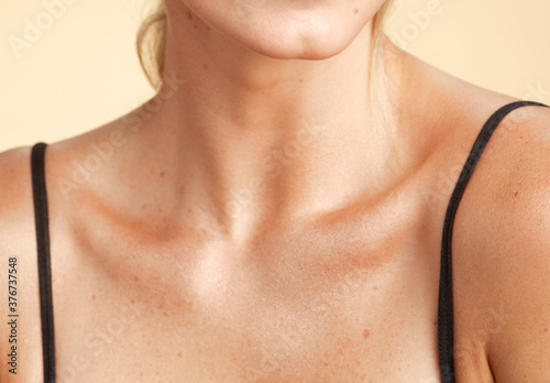 white women's collarbone and shoulders skin care banner photo