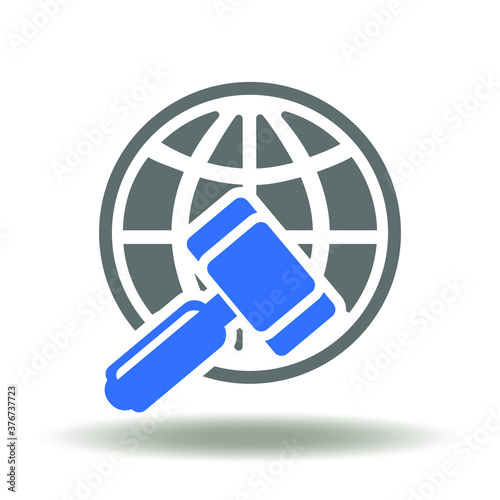 Globe with gavel icon vector. Global Law Logo. Legal Justice Verdict World Illustration.