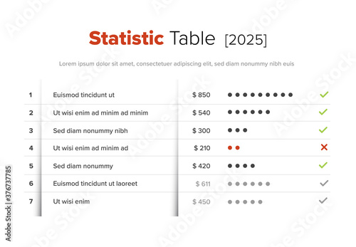 White business infographic table layout, simple tabular template with chart