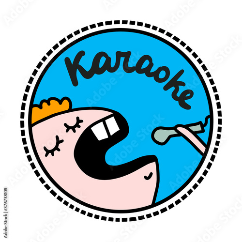 Karaoke hand drawn vector logo illusttation in cartoon doodle style