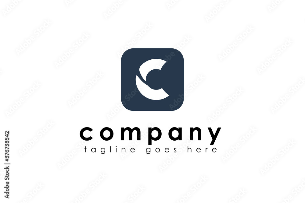 Abstract Initial Letter C Logo. Blue square Shape with Negative Space C ...
