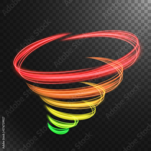 Abstract multicolor tornado line of light with a transparent background, isolated and easy to edit. Vector Illustration