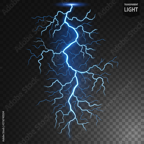 Blue Lightning Flash Bolt, Thunderstorm effect, Electrical Concepton tranasparent background. Vector Illustration