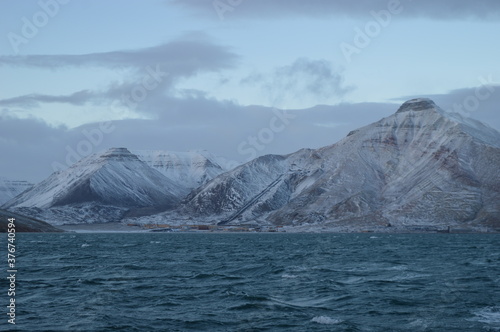 Sunset in the ice fjords of the Norwegian Archipelago of Svalbard (Spitsbergen), Norway