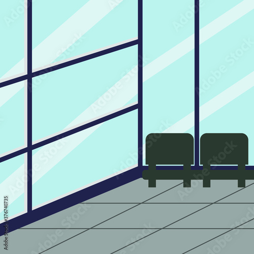 Room with glass walls and armchairs